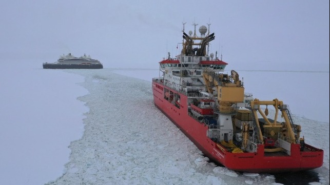 Attenborough assited by icebreaker expedition ship