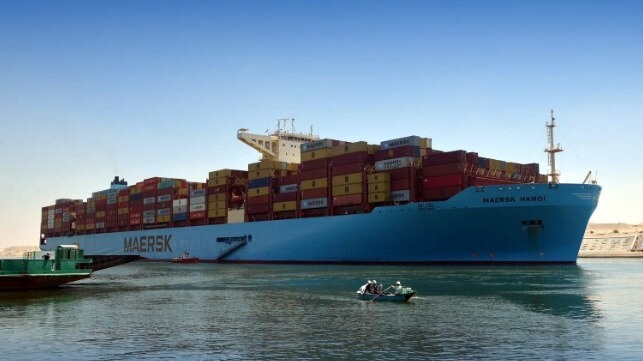 A sight no longer seen: a Maersk boxship on an Asia-Europe rotation, transiting the Suez Canal (SCA file image)