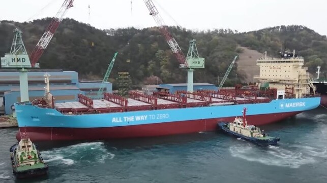 Maersk's first green methanol-powered container feeder, July 2023 (Maersk)