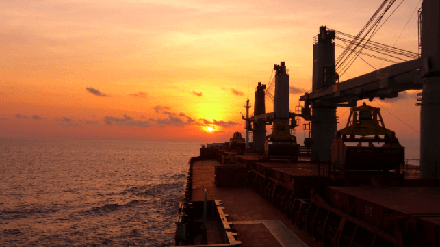 Bulker at sunset