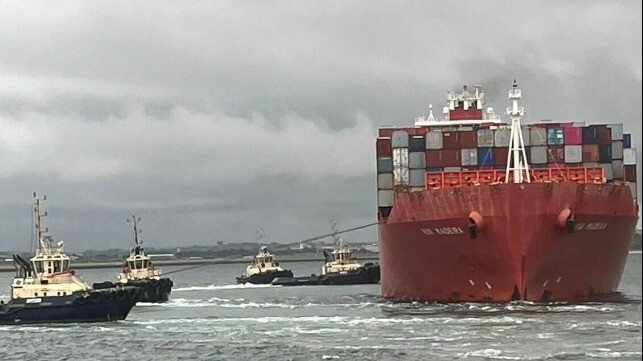 containership drifting off Australian coast