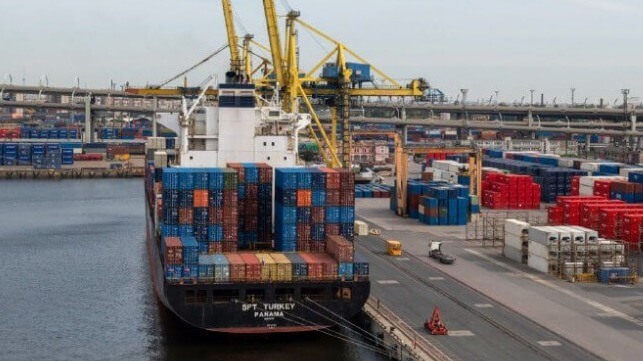 containership in St Petersburg, Russia