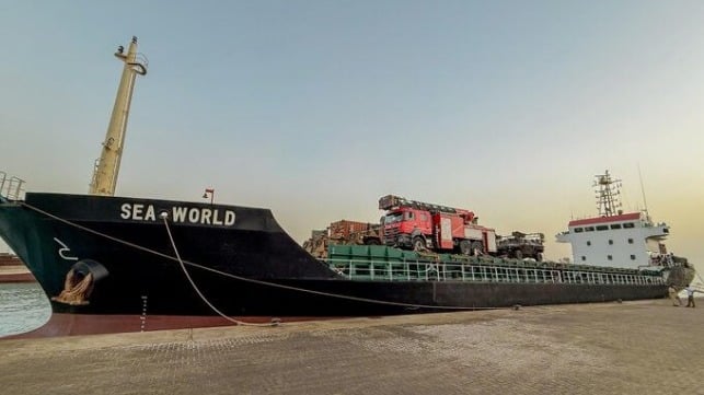 cargo ship with military equipment aboard
