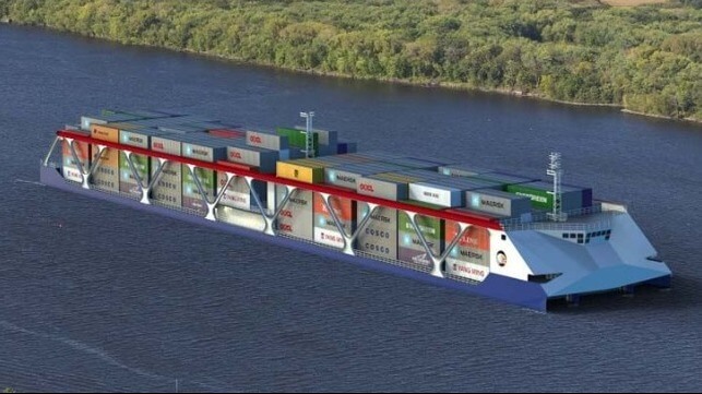 hybrid container river barge for Mississippi