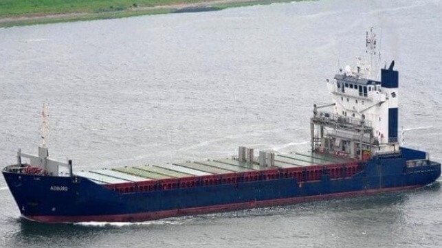 cargo ship of fire and sinking in Mariupol
