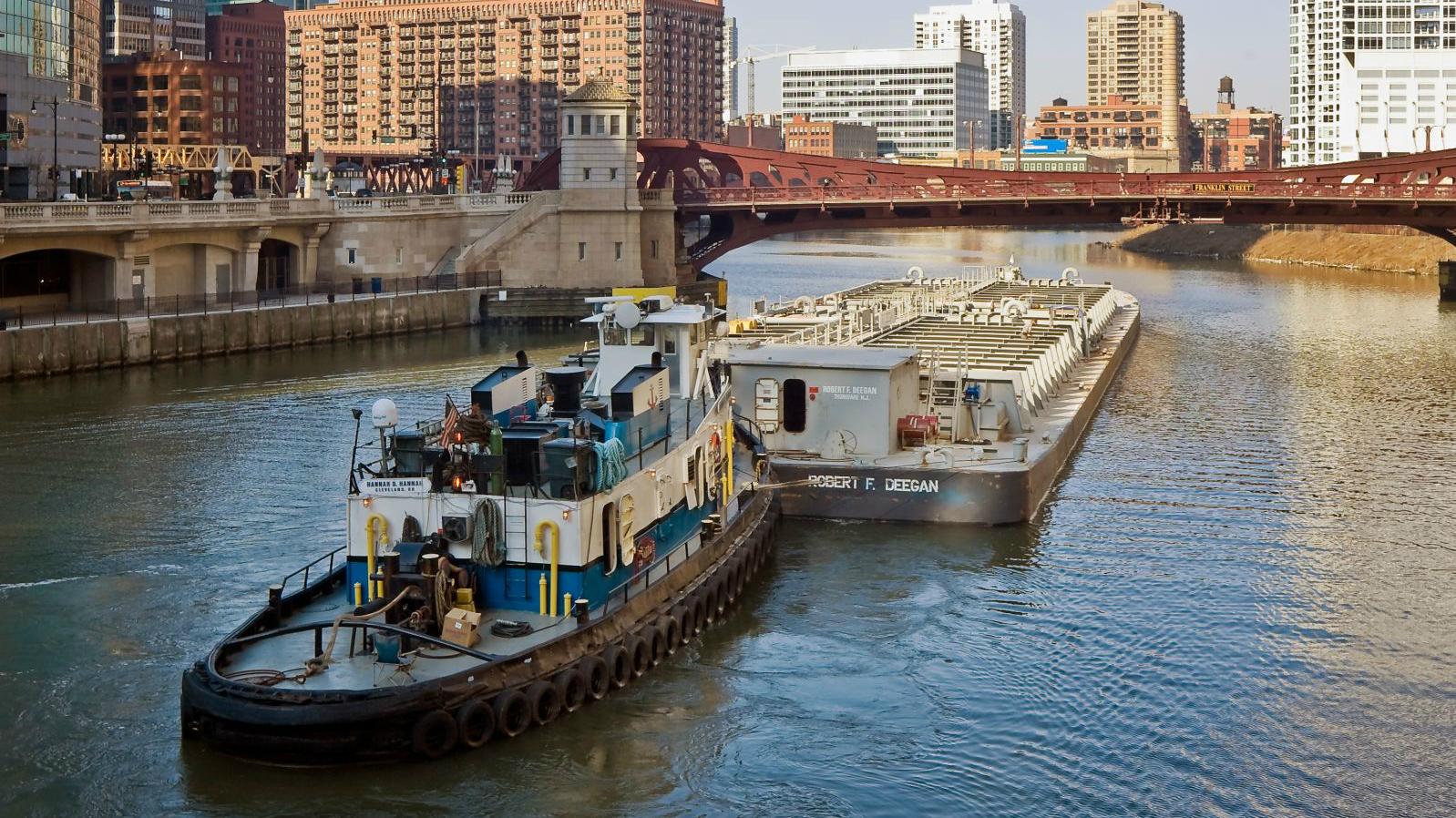 Towboat and Barge on Chicago River