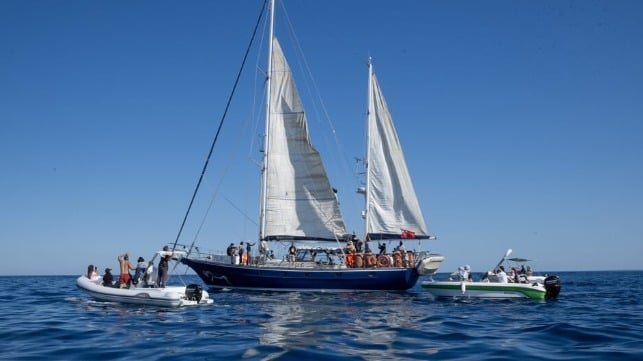 The boat carrying Thunberg and 11 other activists, a 60-foot yacht recently renamed Madleen (Freedom Flotilla Coalition)