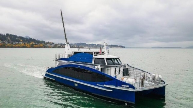 The hydrogen-powered ferry Sea Change under way near Bellingham 