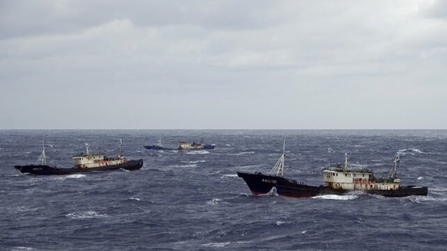 Chinese distant-water fishing vessels on the high seas of the North Pacific (U.S. Coast Guard file image)