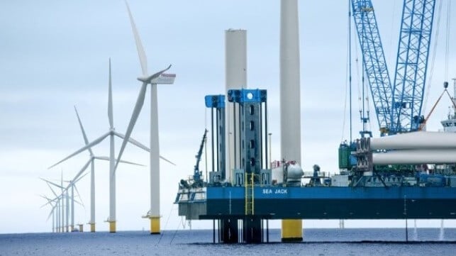 Orsted installation vessel putting up offshore wind turbines