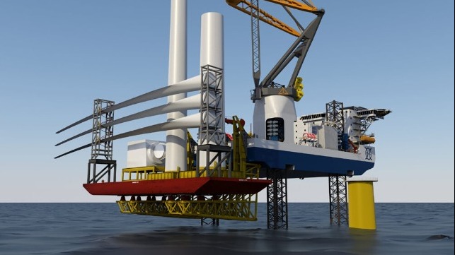 design for WTIV vessel lifting barge from water with equipment