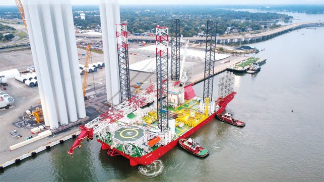 Wind turbine vessel Charybdis arriving in Virginia