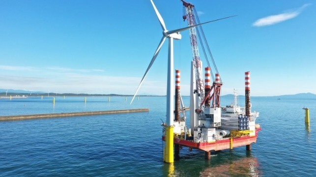 Akita Noshiro Offshore Wind Farm installation in process with a wind turbine installation vessel