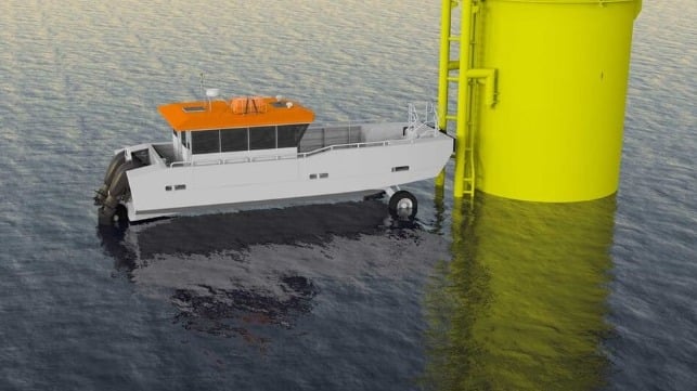 amphibious crew trans vessel for shallow water wind farms