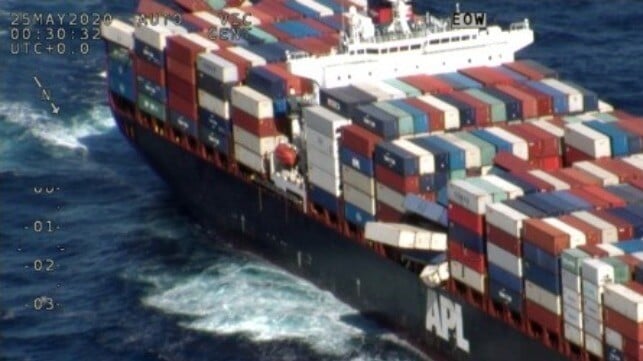 Stack collapse aboard the APL England, 2020 (USCG)