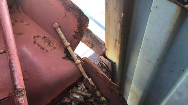 Corroded steel aboard the APL England