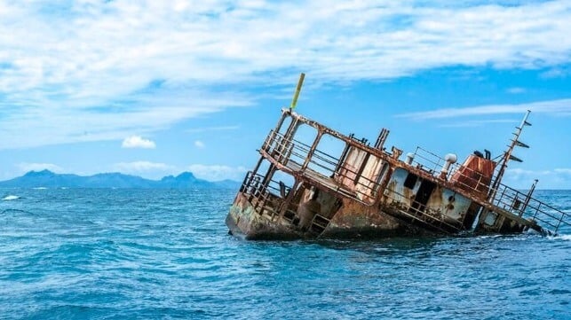 Abandoned, half-sunken fishing vessel off Fiji (iStock)