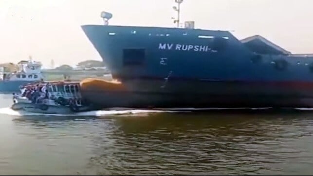 Cargo ship drags and sinks ferry in Bangladesh