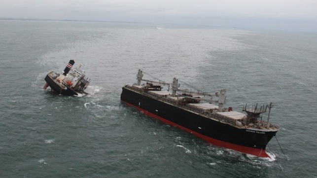 NYK is assisting in the cleanup of oil and cargo from the Crimson Polaris 