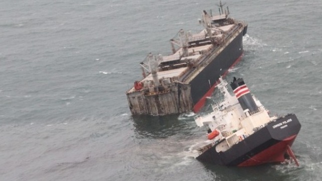 Japanese bulker breaks apart in storm off Japan 