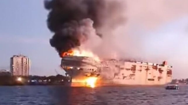 Philippines car carrier fire video
