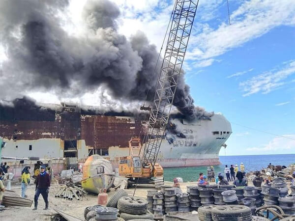 Video: Derelict Car Carrier Catches Fire in Philippines