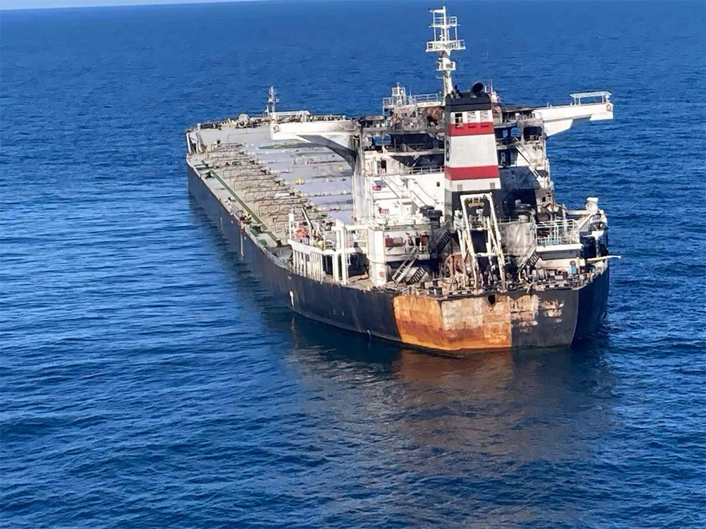 burnt-out bulker drifting in the Black Sea