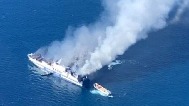 fire on Italian ferry Euroferry Olympia