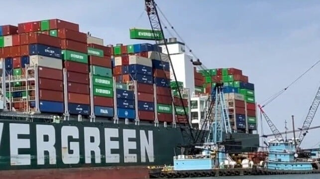 container removal from stranded containership Ever Forward 