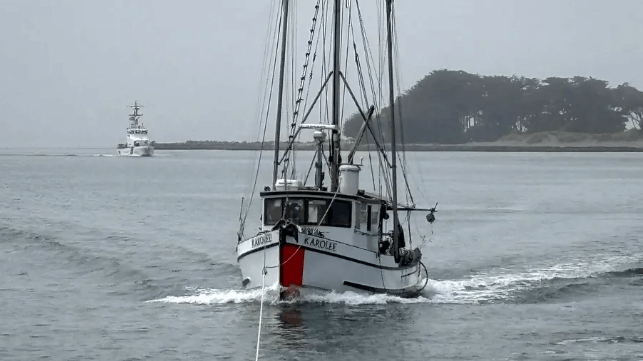 FV Karolee towed into Humboldt Bay, August 13 (USCG)