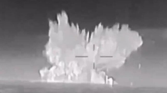 A Ukrainian suicide drone hits a Russian Navy corvette in the Black Sea, 2024 (GUR)