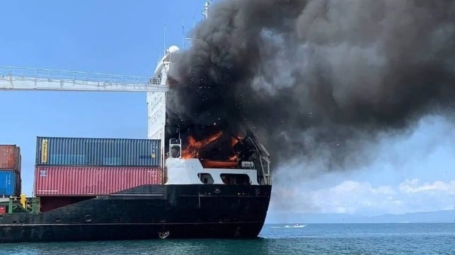 fire on tontainership in Philippines kills one crewmember