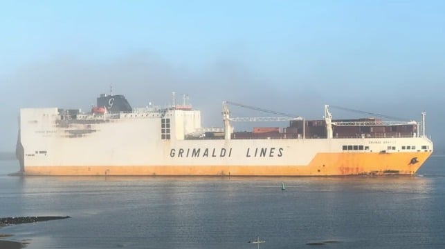 fire damaged cargo ship