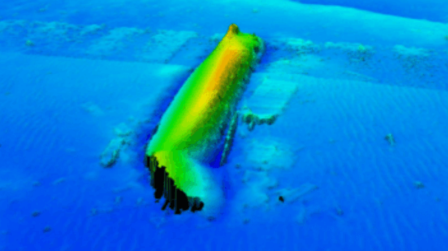 Sonar survey rendering of shipwreck