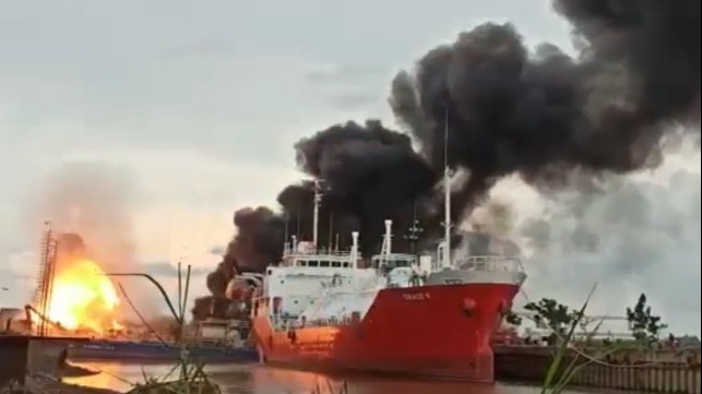 fire and explosion at Indonesia shipyard