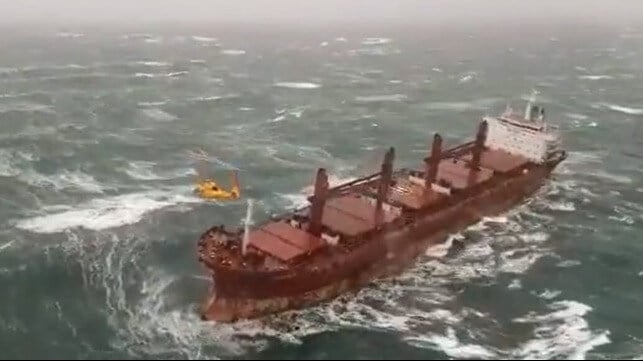 rescue of crew from drifting bulker after hitting tanker in the North Sea