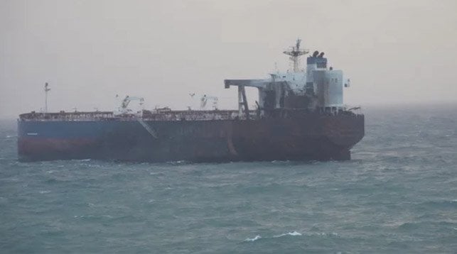fire-damaged sanctioned tanker off Bulgaria