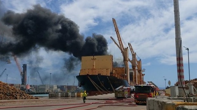 ship fire in New Zealand port