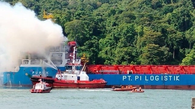 fire aboard a cargo ship in Indonesia