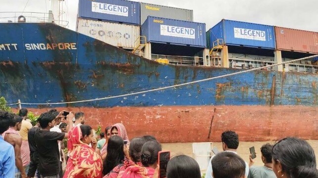 Containership aground in India