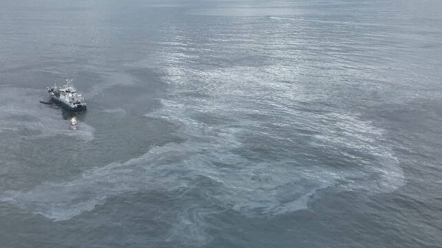 oil slick from grounded ferry