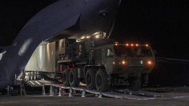 U.S. Army Midrange Capability (Typhon) launcher arrives at an airfield in Luzon (U.S. Army file image)