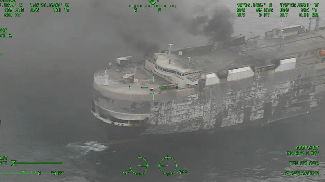 Morning Midas' fire-damaged bow, June 8 (USCG)