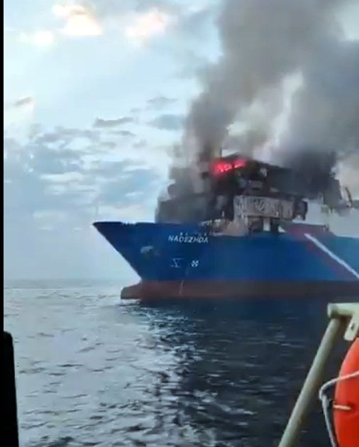 Turkish vessel ablaze in the Black Sea
