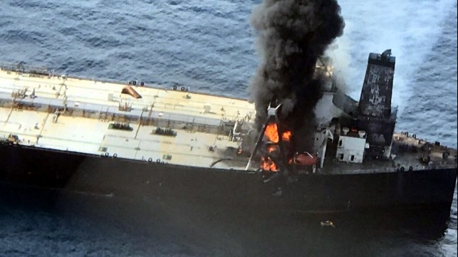 fire broke out on a VLCC in the Indian Ocean