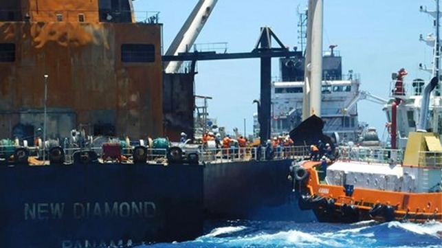 salvage teams boarded the burnt out tanker New Diamond off Sri Lanka