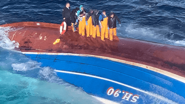 The crew of the Njord, moments before the vessel sank (MAIB)