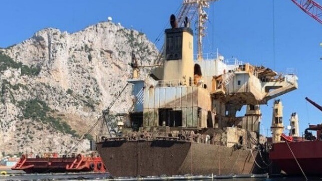 Photos: Gibraltar Refloats Stern Section of Wrecked OS 35 Bulker