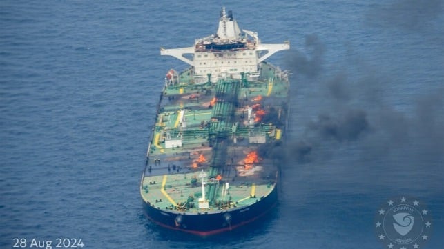 burning oil tanker