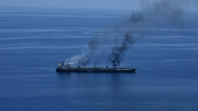 oil tanker Sounion on fire